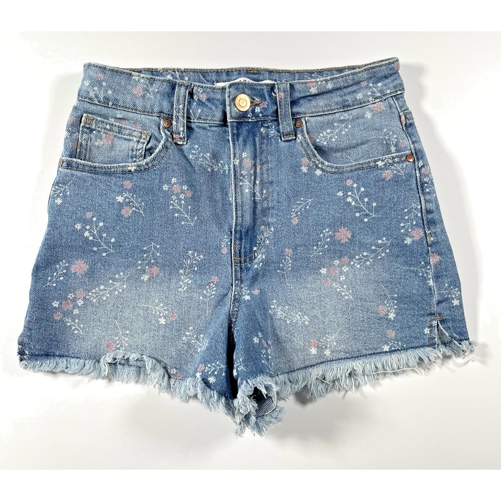 Celebrity Pink Floral Women's Size 3/26 Cut Off Raw Hem Shorts Jean Blue Stretch